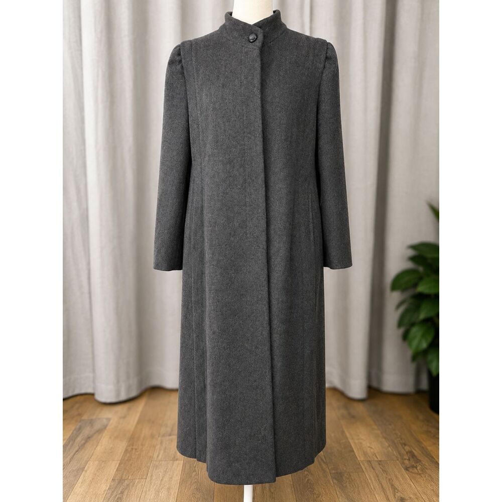 Vintage Gray Wool Cashmere Blend Maxi Coat Minimalist Petite M Quiet Luxury USA